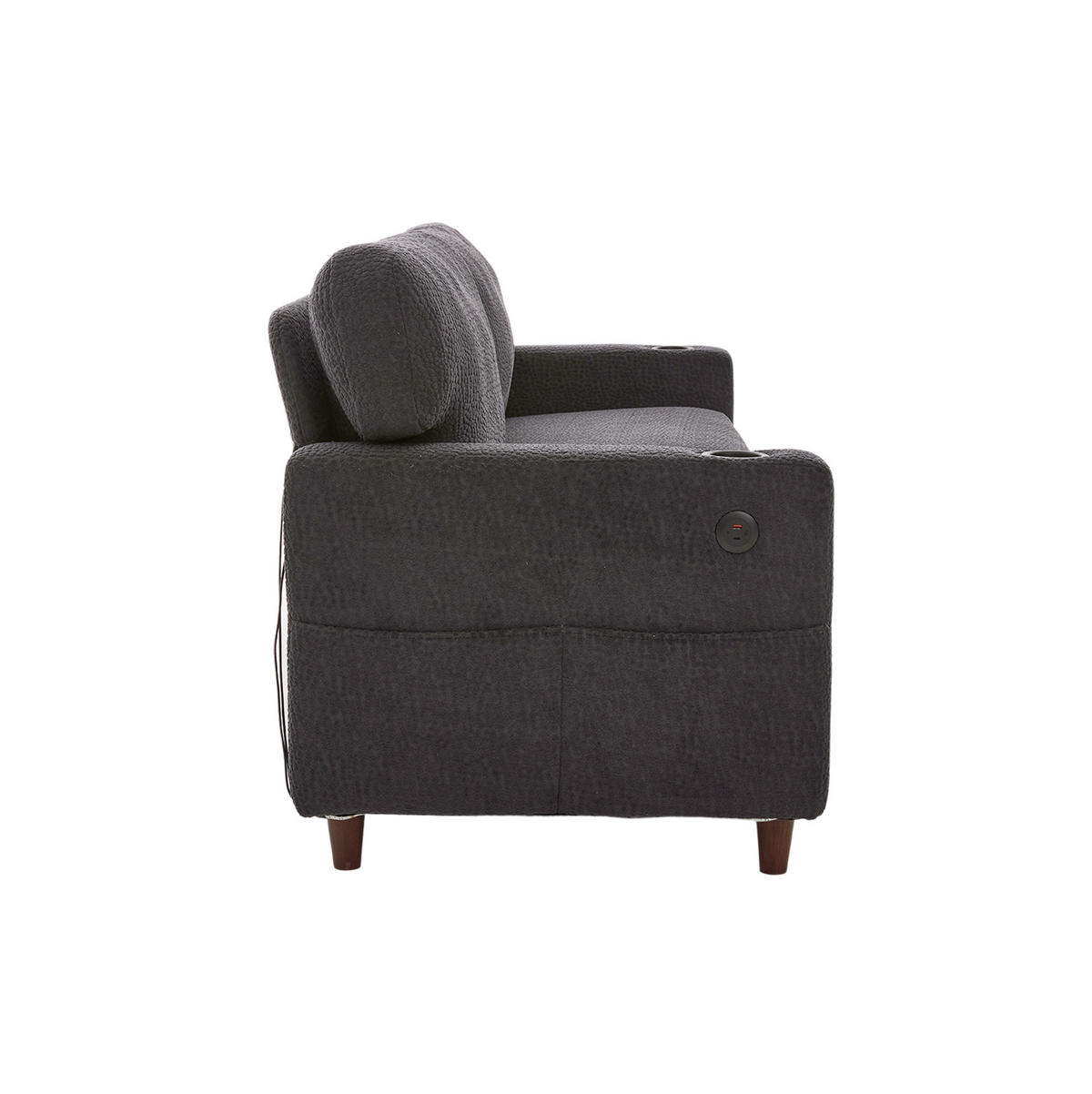 2-SITZER-SOFA aus Chenille 203x77,5x86 cm Dunkelgrau mit USB-C, LED, Getränkehaltern und Seitentaschen - Dunkelgrau, Textil (77.5/86/203cm) - Modfu