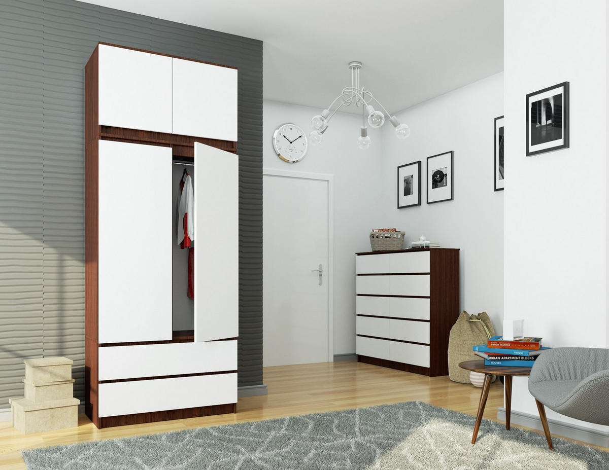 KLEIDERSCHRANK Wengefarben, Weiß 90x51x234 cm - Wengefarben/Weiß, Holzwerkstoff (90/234/51cm) - Akord