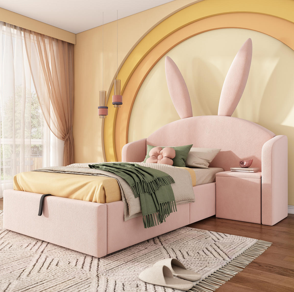 POLSTERBETT 90/200 cm Rosa aus Samt mit Nachttisch und Stauraum - Rosa, Textil (90/200cm) - OKMYHOME