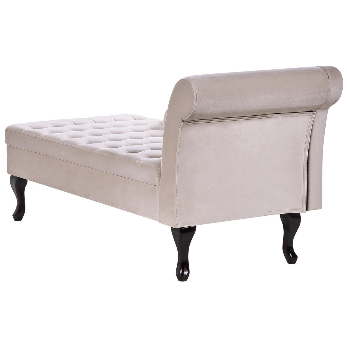 CHAISELONGUE Samtstoff hellbeige mit Bettkasten rechtsseitig Pessac - Beige/Schwarz, Textil (145/71/62cm) - Beliani