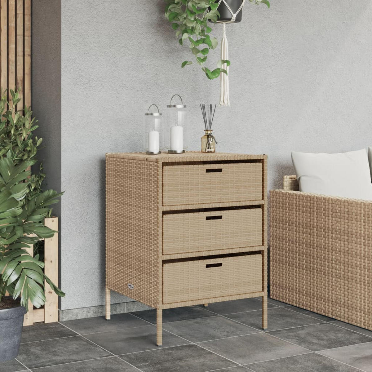 GARTENSCHRANK Beige 55x59x80 cm Poly Rattan - Beige, Kunststoff (55/80/59cm) - furnicato