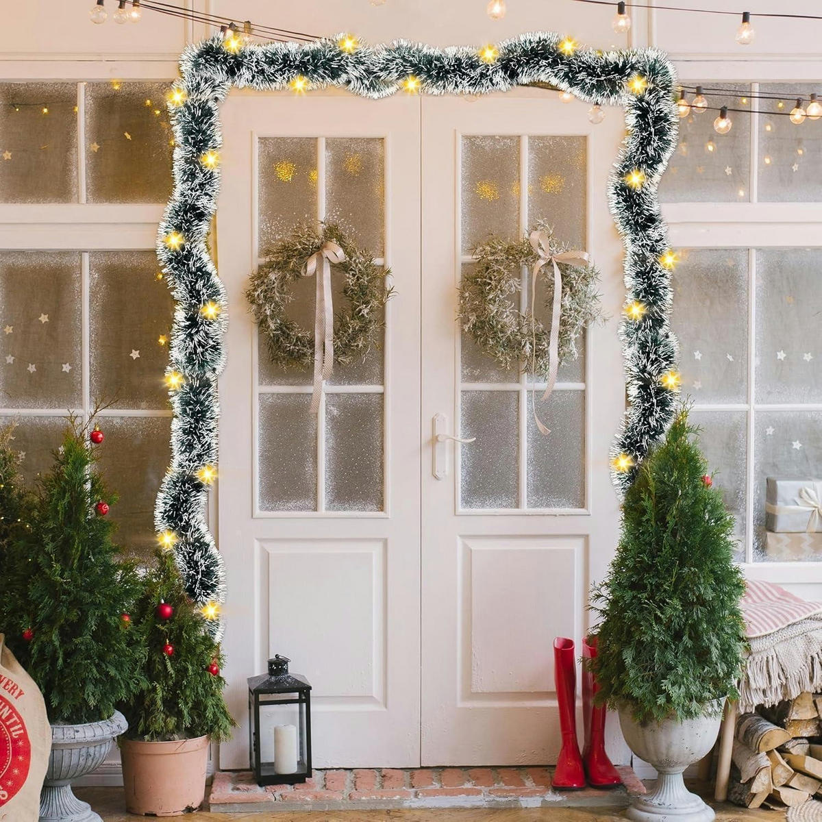 WEIHNACHTSGIRLANDE 10 m Dunkelgrün mit weißen Spitzen - Multicolor, Kunststoff (1000cm)