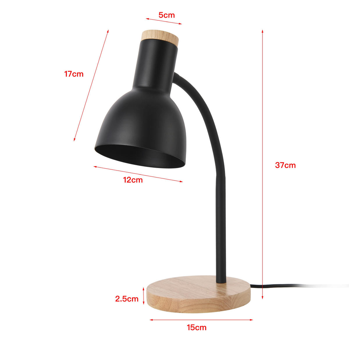 SCHREIBTISCHLAMPE Woodley - Schwarz, Metall (15/15/37cm) - lux.pro
