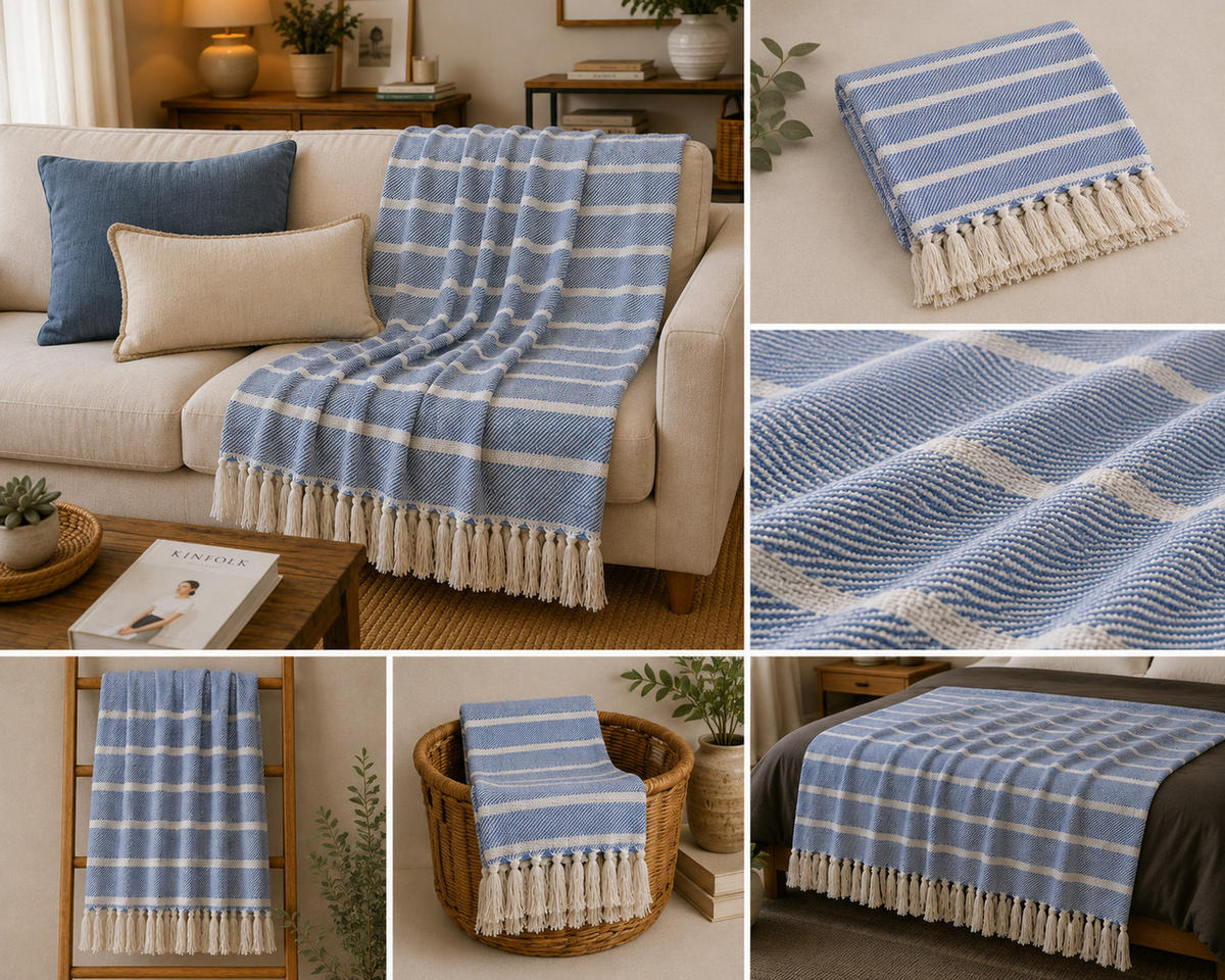 WOHNDECKE Baumwolle 130x180 cm mit Fransen – Zeitloses Design & weich - Rosa, Naturmaterialien (130/180cm) - AU Maison