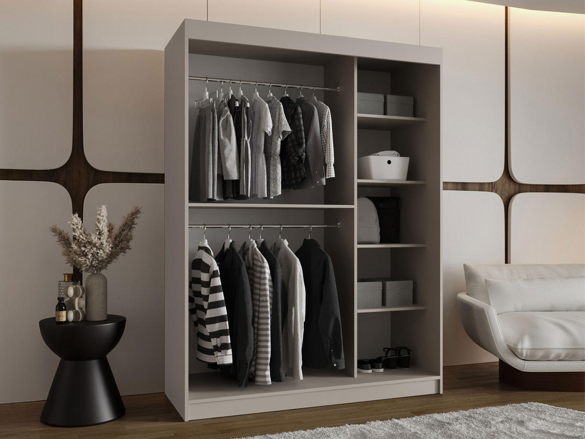 SCHWEBETÜRENSCHRANK Bahrajn 150 - Kaschmir/Silberfarben, Holzwerkstoff/Kunststoff (150/200/62cm) - MIRJAN24