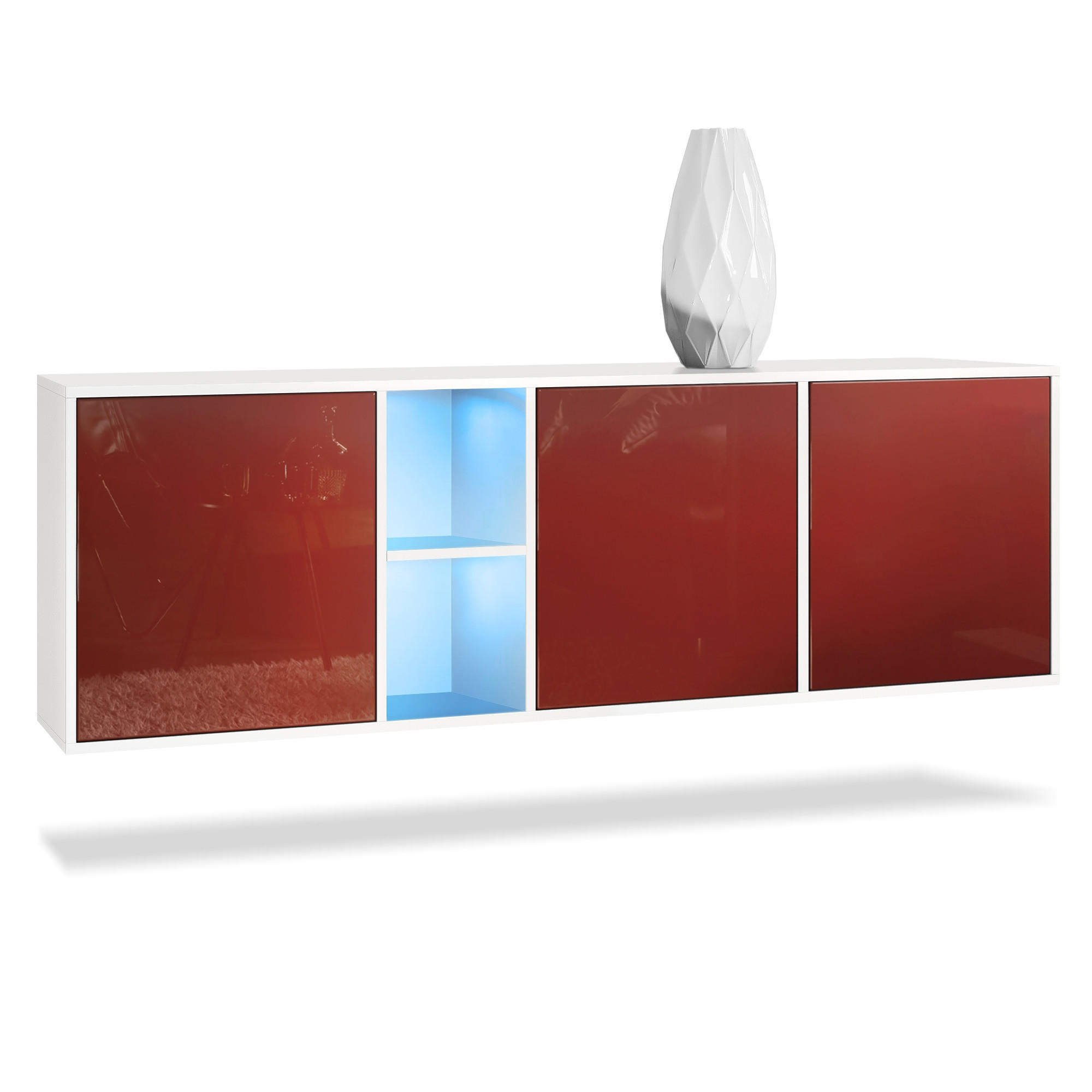 SIDEBOARD Cuba Türen in Bordeaux Hochglanz - Bordeaux, Holzwerkstoff (182/53/35cm) - Vladon