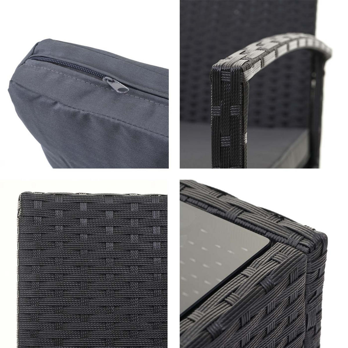 LOUNGE-SET Garten Schwarz Kissen Dunkelgrau - Schwarz, Metall - PROREGAL