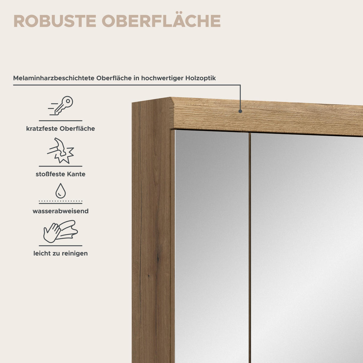 SPIEGELSCHRANK SCOUT (B/H/T: ca. 60/79/18 cm) in Evoak Oak Nachbildung/Spiegelglas - Eichefarben, Holz (60/79/18cm)