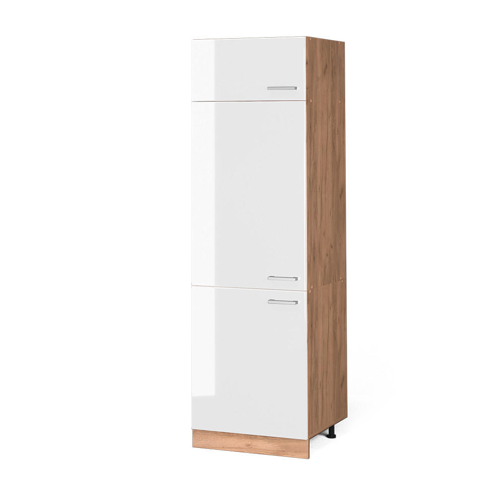 KÜHLUMBAUSCHRANK R-Line Weiß Hochglanz 60 cm - Honigeiche/Weiß Hochglanz, Holzwerkstoff (60/206.8/57.2cm) - Vicco