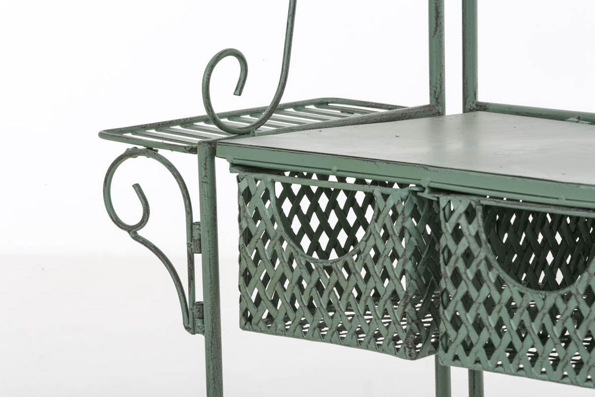 PFLANZREGAL Jena Antik Ablagen 94x30x149cm Metall Antik-Grün Pflanztisch - Grün, Metall (94/149/30cm) - DELUKE