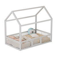 HAUSBETT 90/200 cm in Weiß – aus Kiefernholz mit Dach und Türchen - Weiß, Holz (90/200cm) - BEAOK