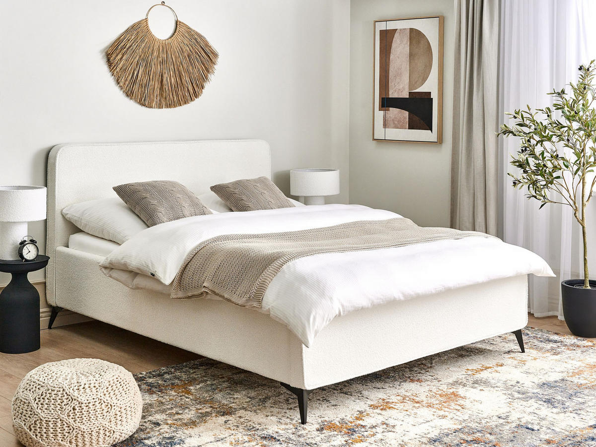 POLSTERBETT mit Lattenrost 160x200 cm Weiß Valognes - Creme, Textil (160/200cm) - Beliani