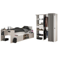 KINDERZIMMER weiß, Eiche 2-teilig, Jugendzimmer-Set mit Stauraumbett und Kleiderschrank - Eichefarben/Weiß, Holzwerkstoff/Metall (241/182/116cm) - Parisot Meuble