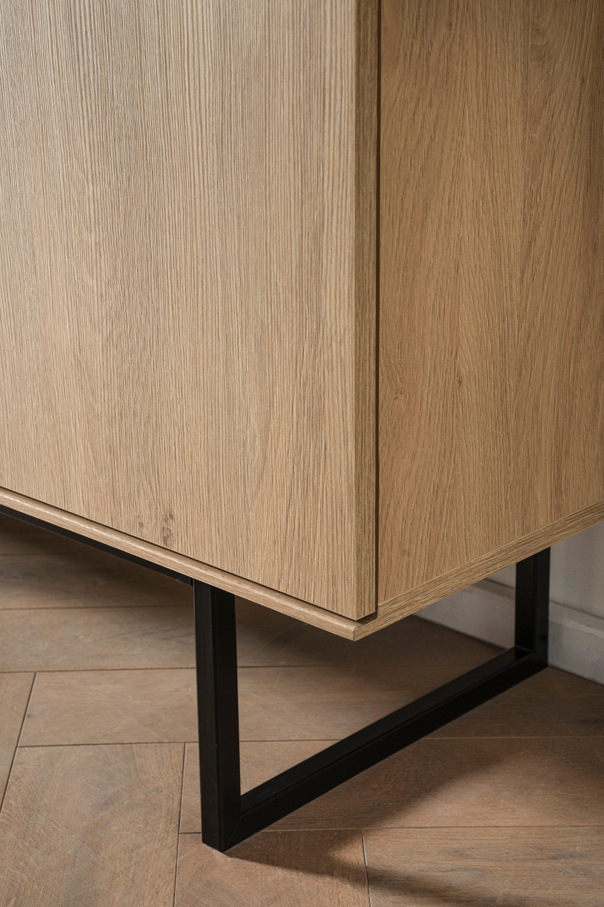 SIDEBOARD Stone Eiche, Kommode 200 x 90 cm, mit Push-to-Open - Eichefarben/Schwarz, Holzwerkstoff/Metall (200/90/40cm) - Furn.Design