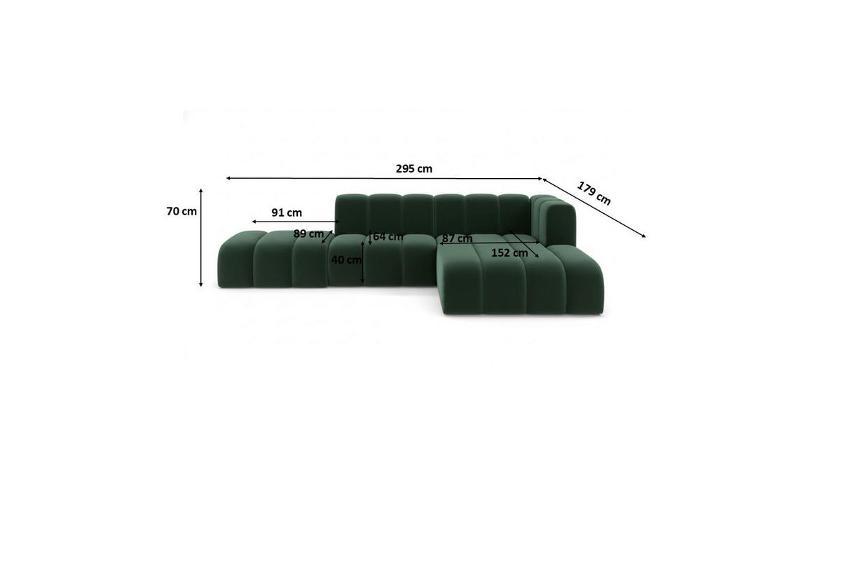 ECKSOFA L-form mit Hocker, Grand Mini, Stoff Salvador, Grün, Rechts - Grün, Holz (295/179cm) - Kaiser Möbel
