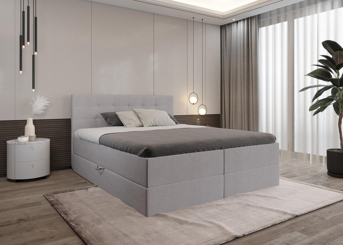BOXBETT Malaga Grau 180x200 cm Bettkasten + Topper - Grau, Holz/Textil (180/200cm) - Comfortic