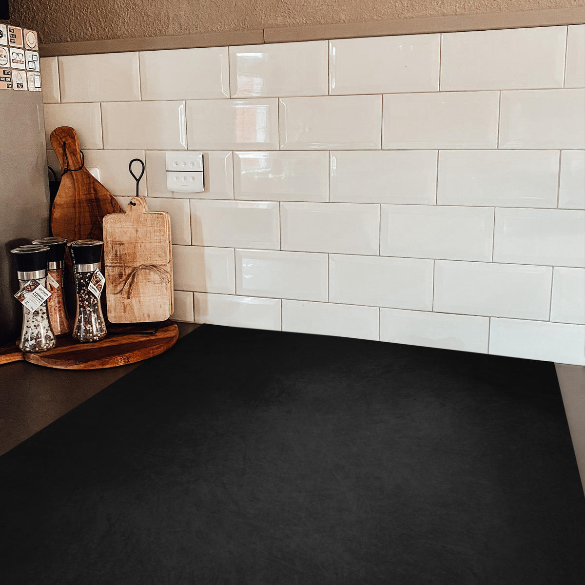 HERDABDECKPLATTE Beton - Schwarz - Grau - Strukturiert - Industriell Induktionsmatte 78x78 cm - Graphitfarben, Kunststoff (78/78/0.2cm) - MuchoWow