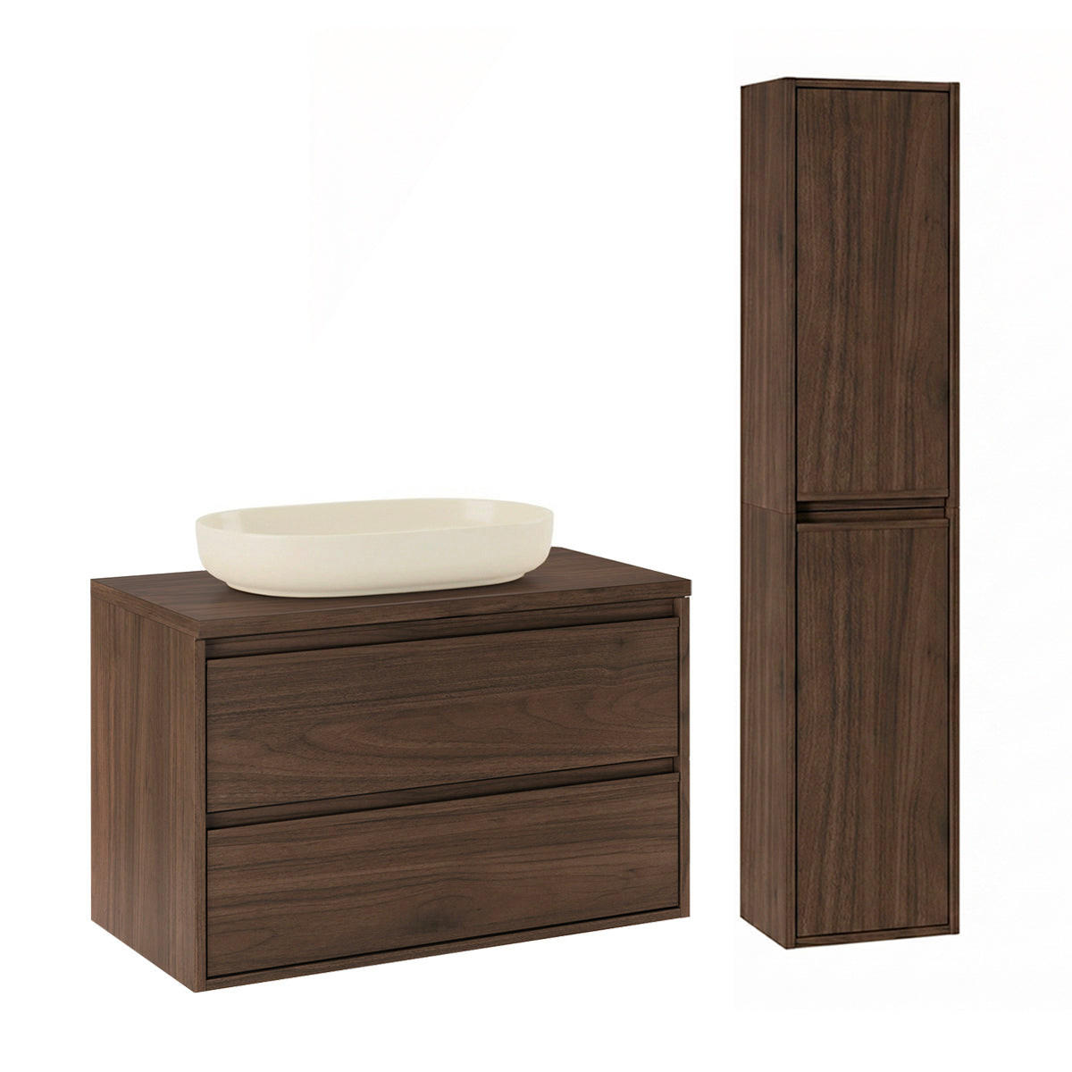 BADMÖBEL 80cm Edmé 2er-Set Dunkles Holz - Braun, Holzwerkstoff (80/52.2/46cm) - Petits-meubles