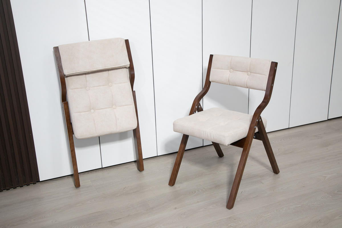 KLAPPSTUHL DE-36263 2er-Set mit gepolstertem Sitz Creme - Creme, Holz (48/77/61cm) - ComfortXL