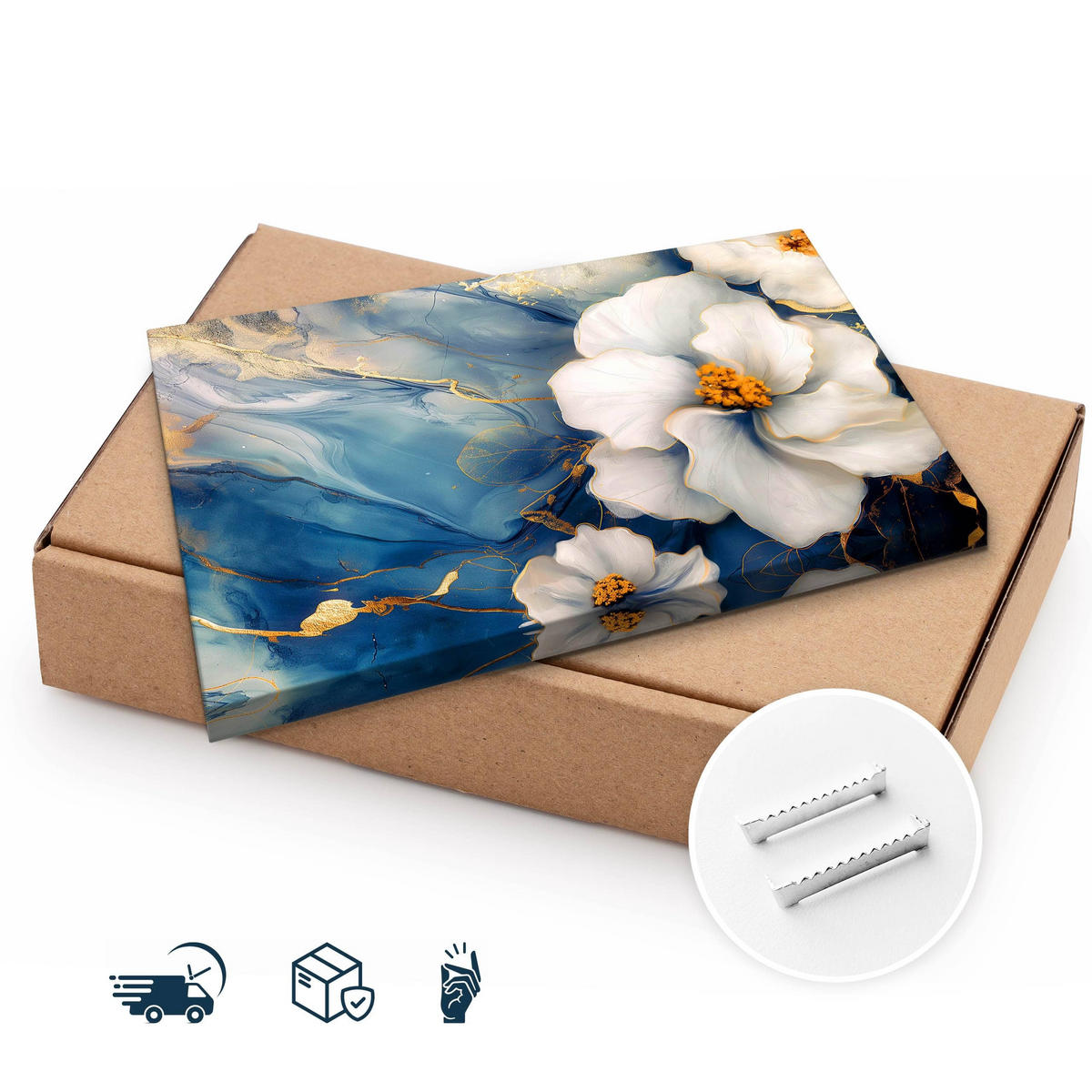 LEINWANDBILD Blumen Marmor Abstraktion Glamour 100cm x 70cm - Blau/Beige, Textil (100/70cm) - Muralo