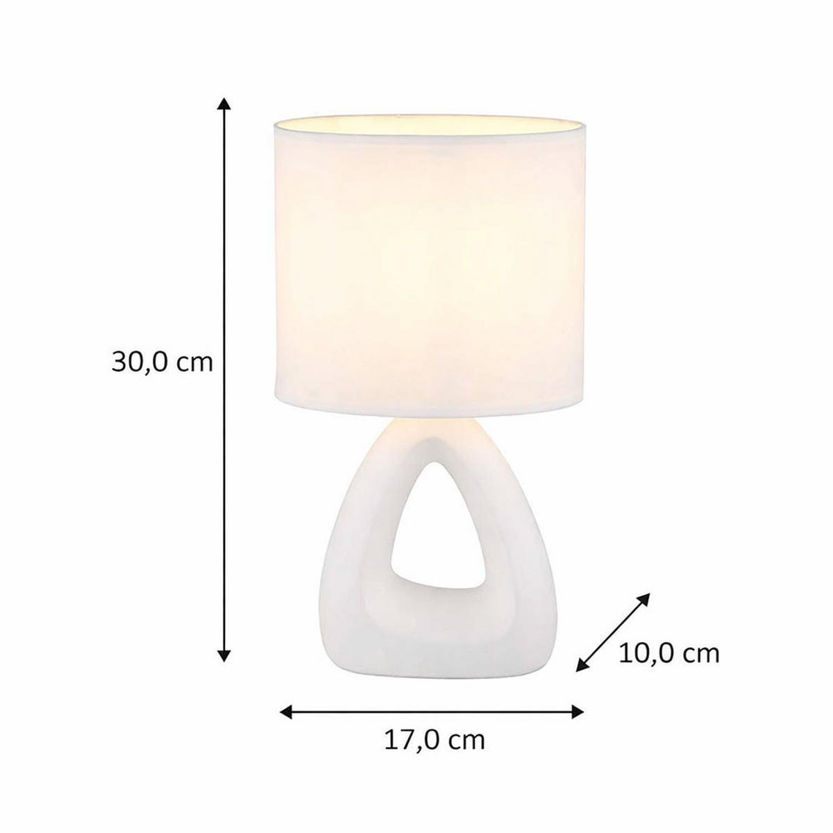 TISCHLEUCHTE Keramik Weiß TRIANGLE - Weiß, Textil (17/10/30cm) - Globo Lighting