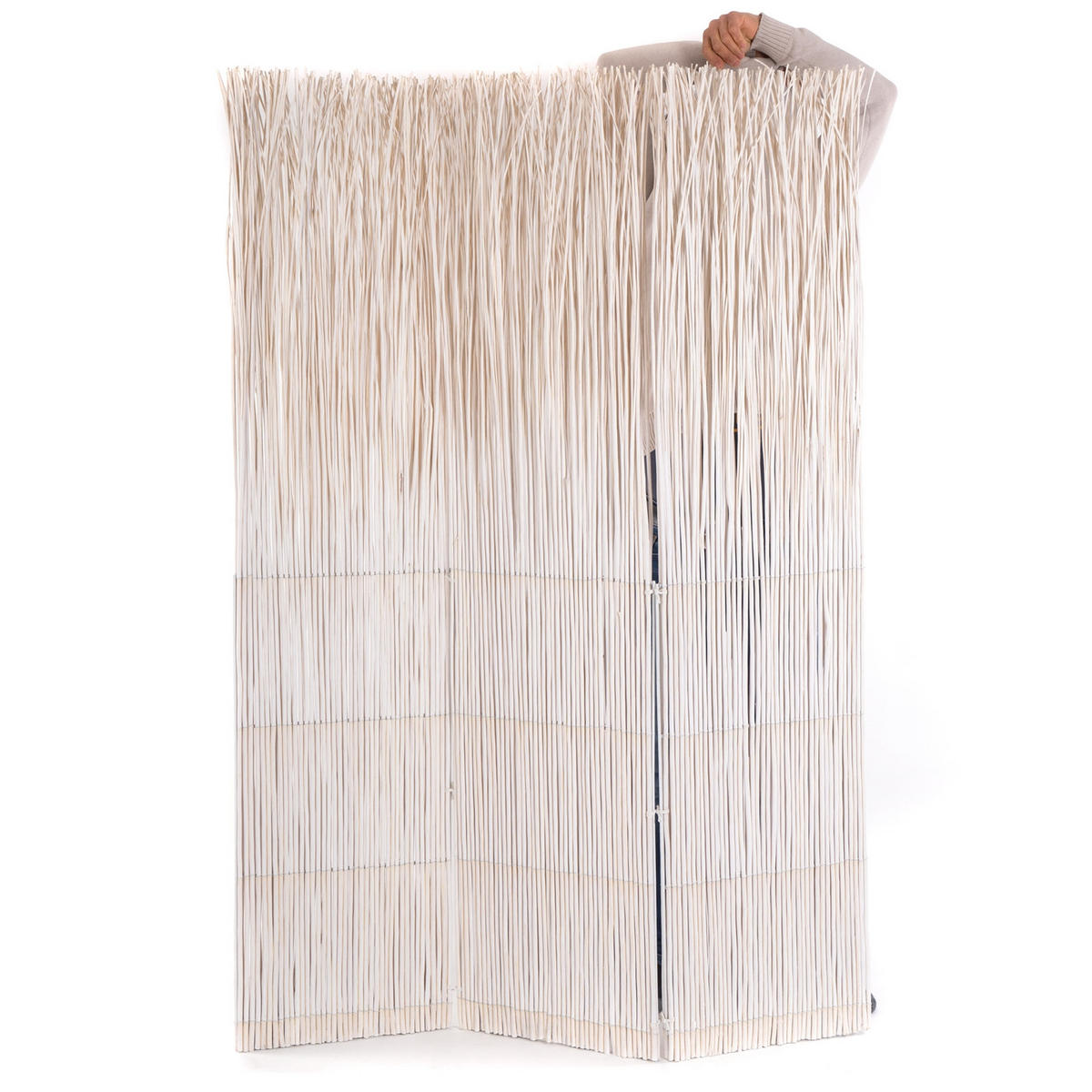 RAUMTEILER Nature 3-tlg. Weidenholz weiß - Weiß, Naturmaterialien (120/160/3cm) - DESIGN DELIGHTS