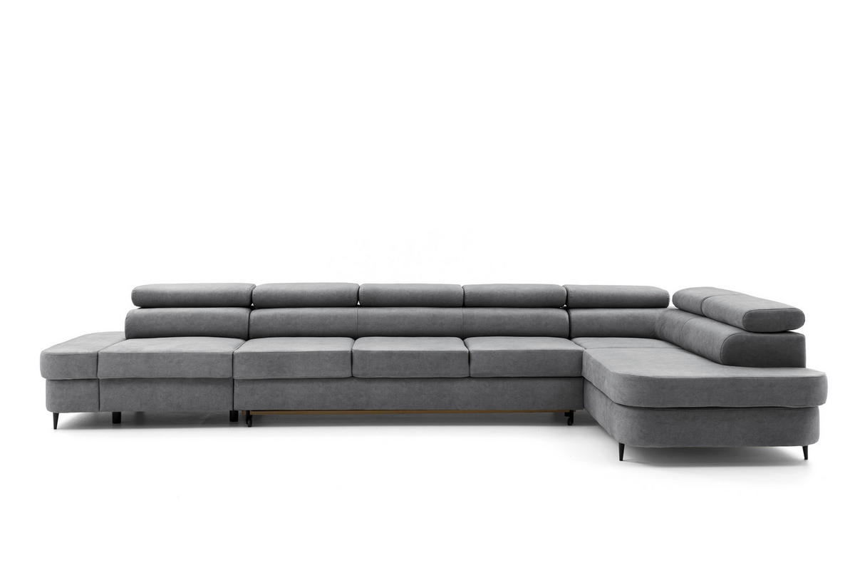 ECKSOFA PRIAM XXL L-Form Rechts mit Schlaffunktion 125x265 Velours Grau - Schwarz/Grau, Holz/Textil (203/420cm) - Muffo