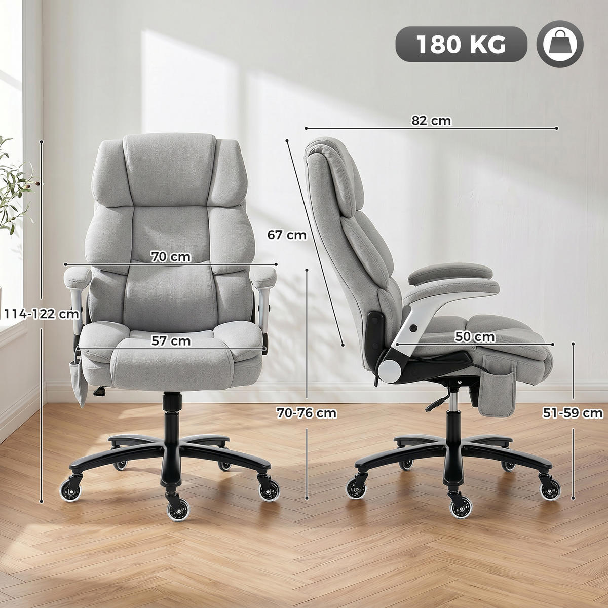 BÜROSTUHL Schneeflanell Hellgrau - Hellgrau, Textil (70/122/82cm) - HOMCOM