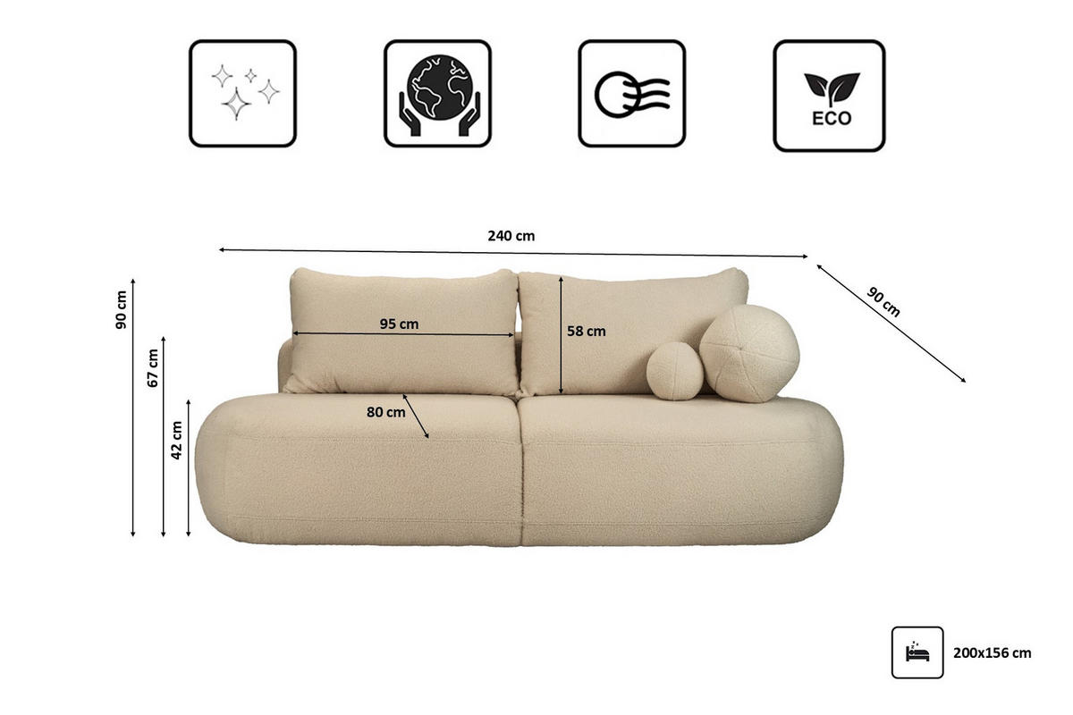 SCHLAFSOFA Mit Bettkasten Fabo, Stoff Quelle Beige - Beige, Holz/Textil (240/90/90cm) - Kaiser Möbel
