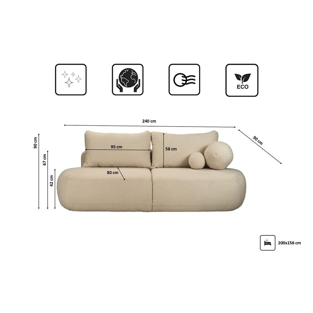 Thumbnail - Kaiser Möbel Schlafsofa, Beige, Textil, Rechteckig, 240x90x90 cm, Wohnzimmer, Sofas & Couches, Schlafsofas