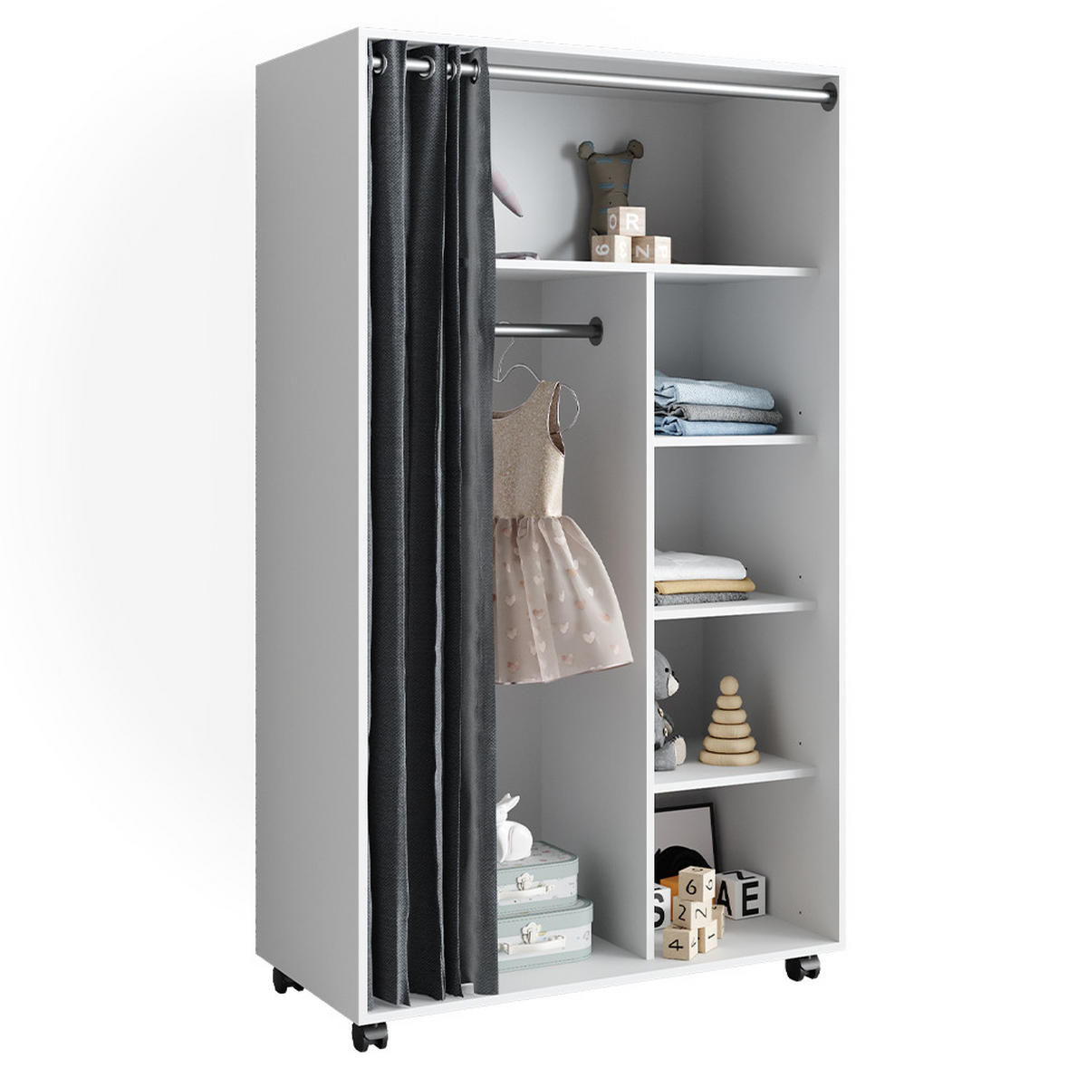 KLEIDERSCHRANK Doros Weiß 100 x 168 cm mit Rollen - Weiß, Holzwerkstoff (100/168/50cm) - Vicco