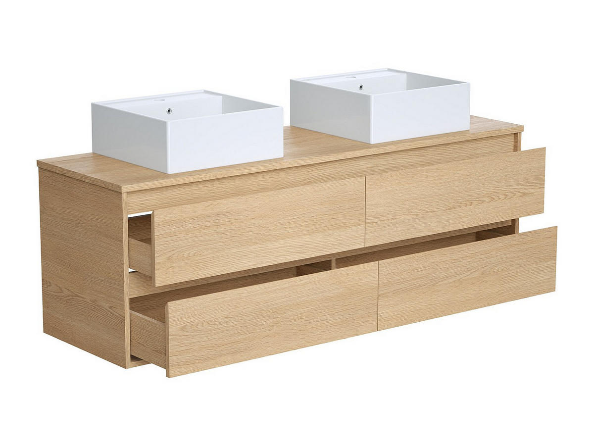 DOPPELWASCHTISCH - 150 cm x 45 cm - holz - naturfarben hell Milipam - Weiß, Holz (150/50/45cm) - Vente-Unique