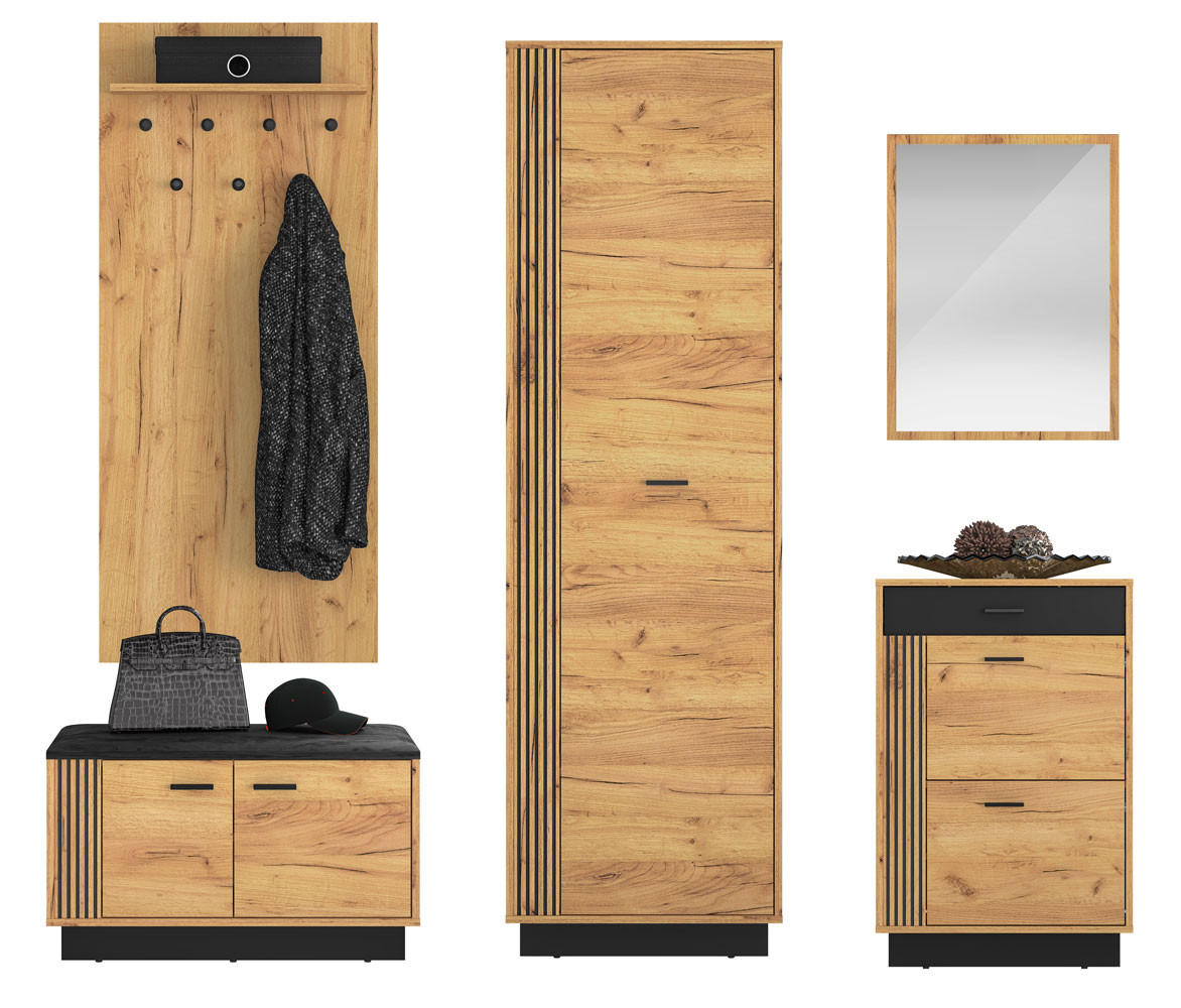 Feldmann-Wohnen Garderoben-Set Braun, Schwarz 200x200x34 cm