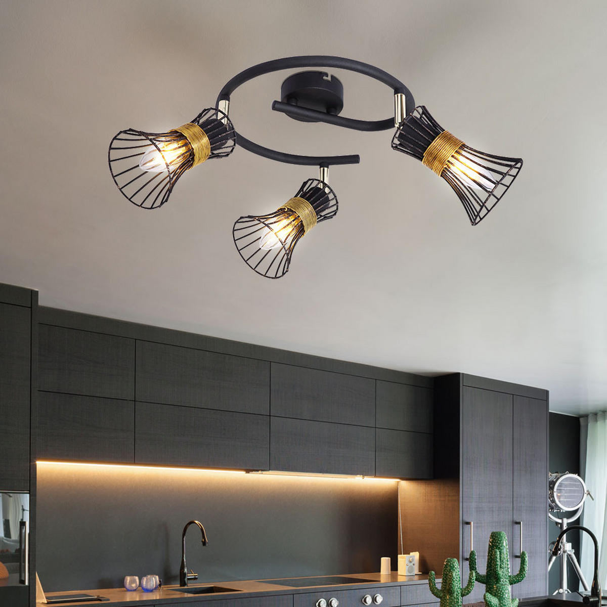 DECKENLEUCHTE Metall Gitteroptik Schwarz Gold - Schwarz, Metall (25/25/22cm) - Globo Lighting