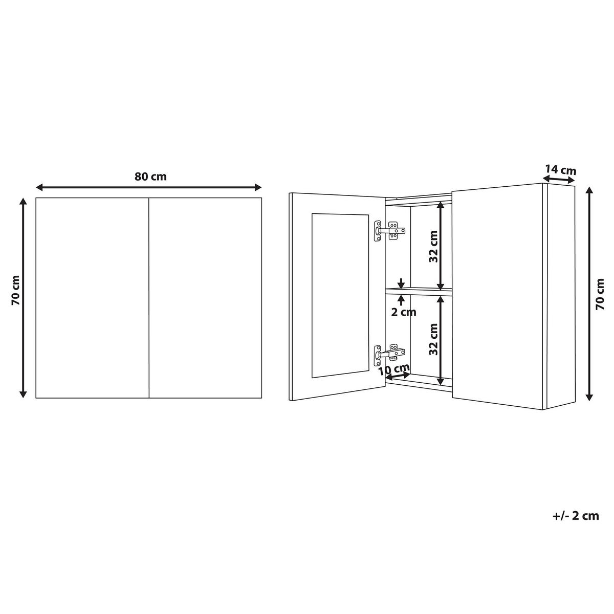BAD SPIEGELSCHRANK weiß/silber 80/70 cm Navarra - Silberfarben/Weiß, Holz (80/70/14cm) - Beliani