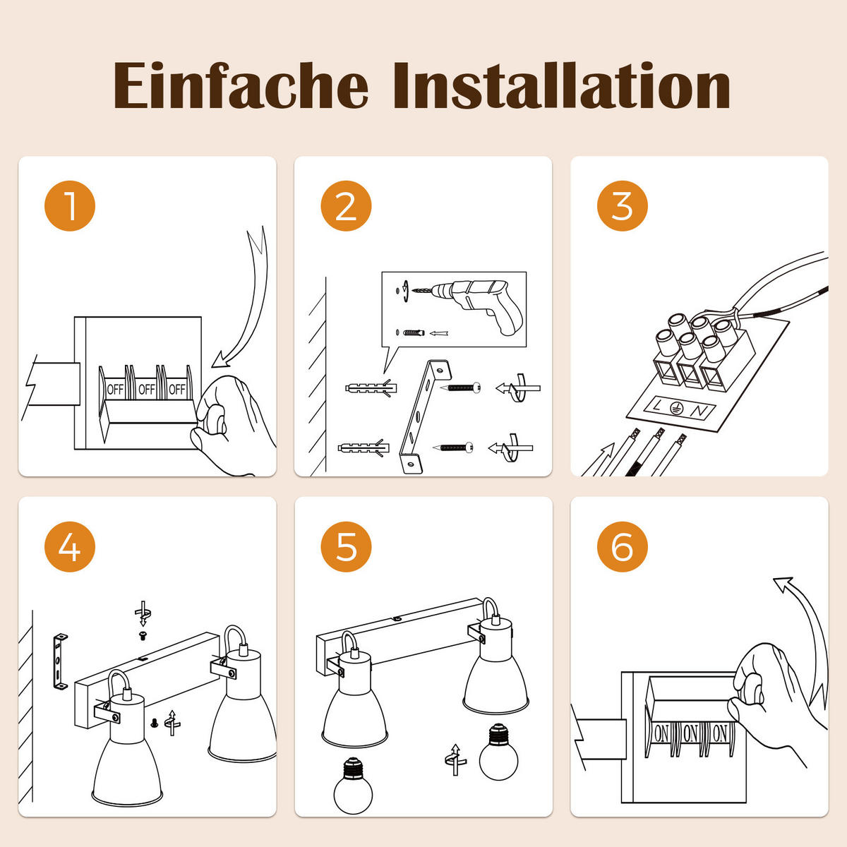 DECKENSTRAHLER Orvix 30/10/15 cm - Schwarz/Braun, Holz/Metall (30/10/15cm) - ZMH