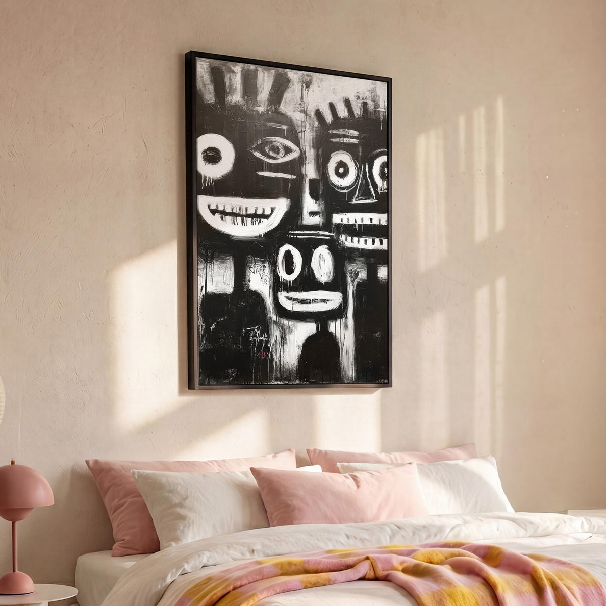 LEINWAND Bilder mit Rahmen - Malerei - Figuren - Schwarz - Abstrakt - 80x120 - Schwarz, Textil (80/120cm) - MuchoWow