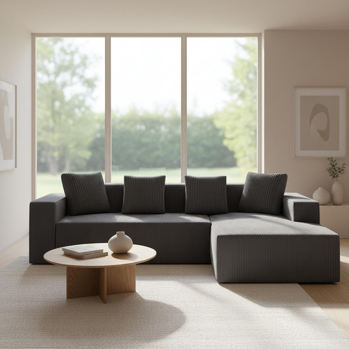 ECKSOFA aus Cord in Grau modulares Cloud-Design & ohne Montage - Beige, Textil (146/261cm) - Urban Meuble
