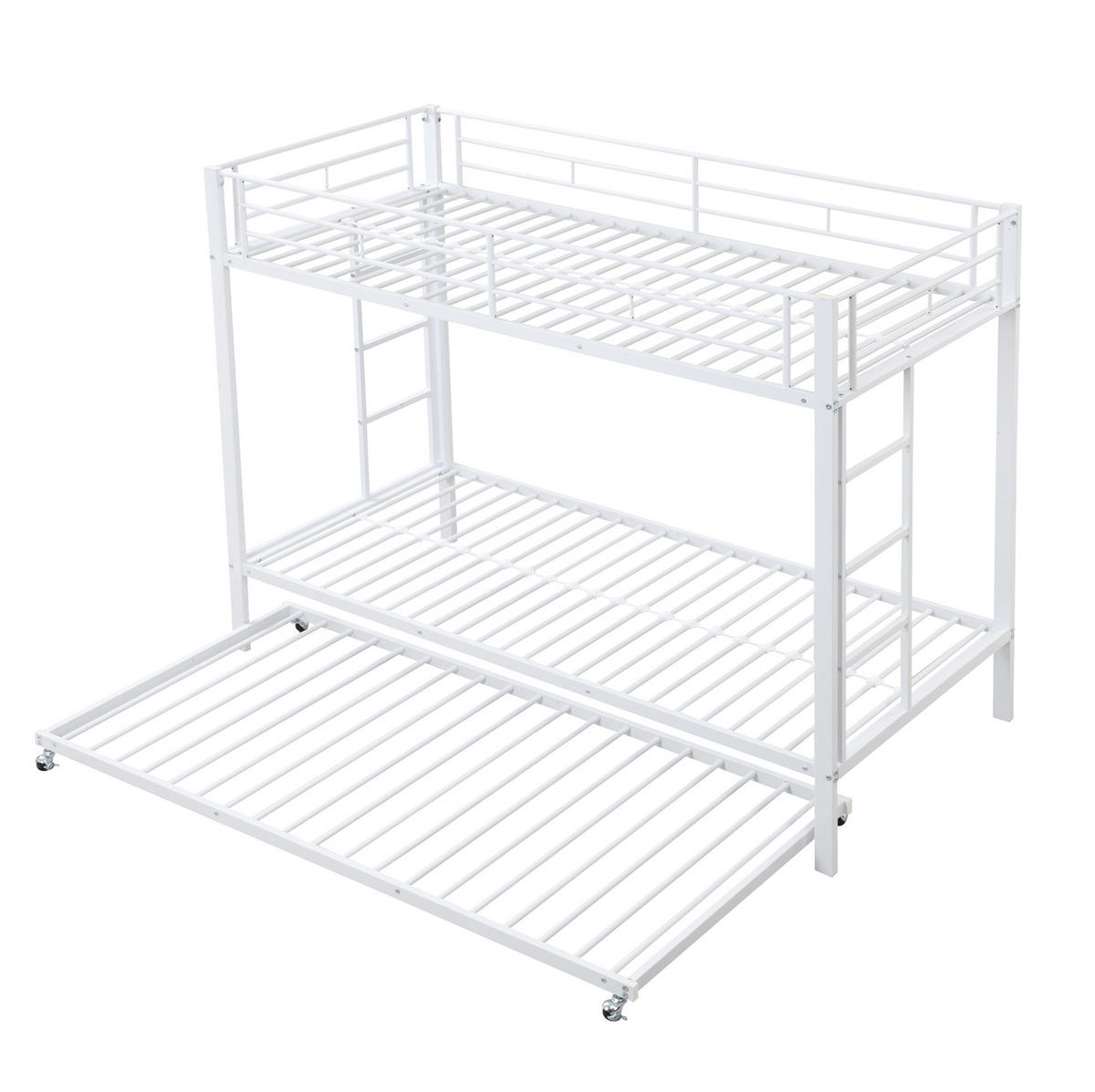 ETAGENBETT 90/200 cm aus Metall mit Ausziehbett und hohem Sicherheitsgeländer - Weiß, Metall (90/200cm) - Flora Grace