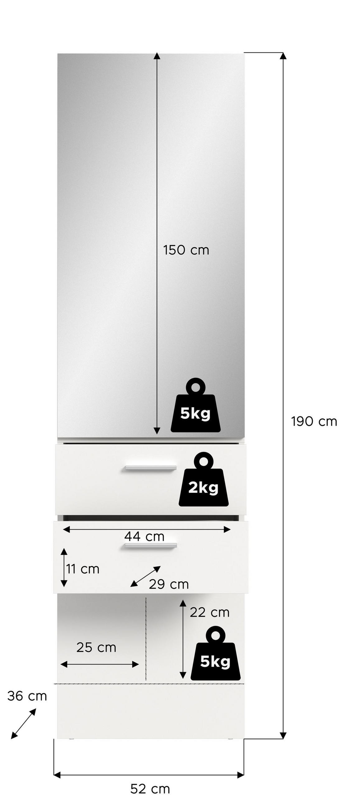 GARDEROBENPANEEL VAGA (B/H/T: ca. 52/190/36 cm) in weiß/weiß - Weiß, Holzwerkstoff (52/190/36cm)