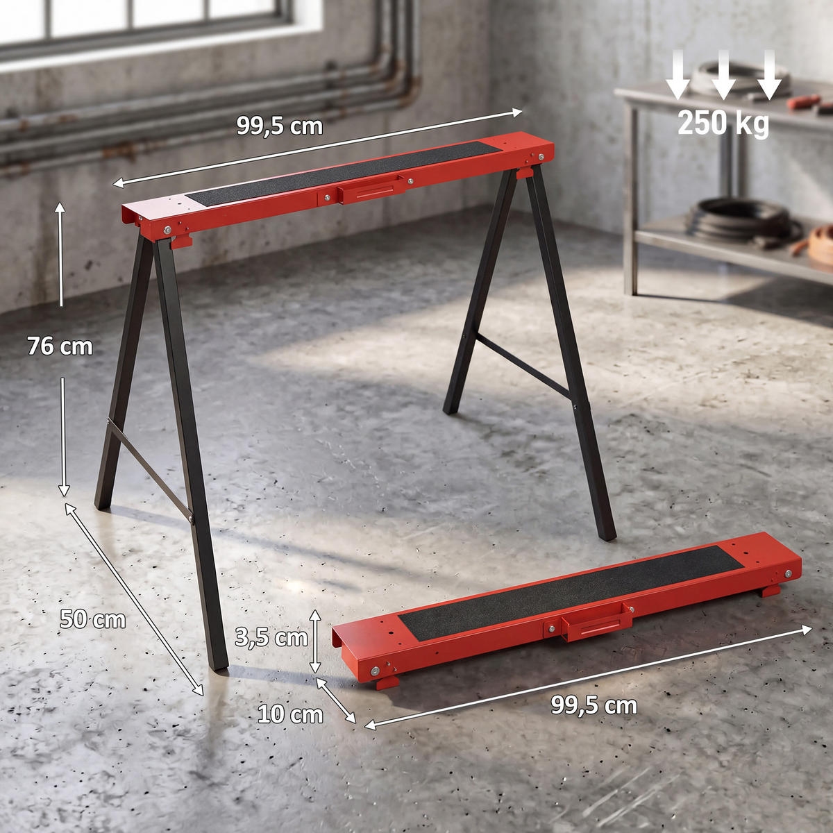 ARBEITSBOCK 2er Set Metall Rot - Rot, Metall (99.5/50/76cm) - DURHAND