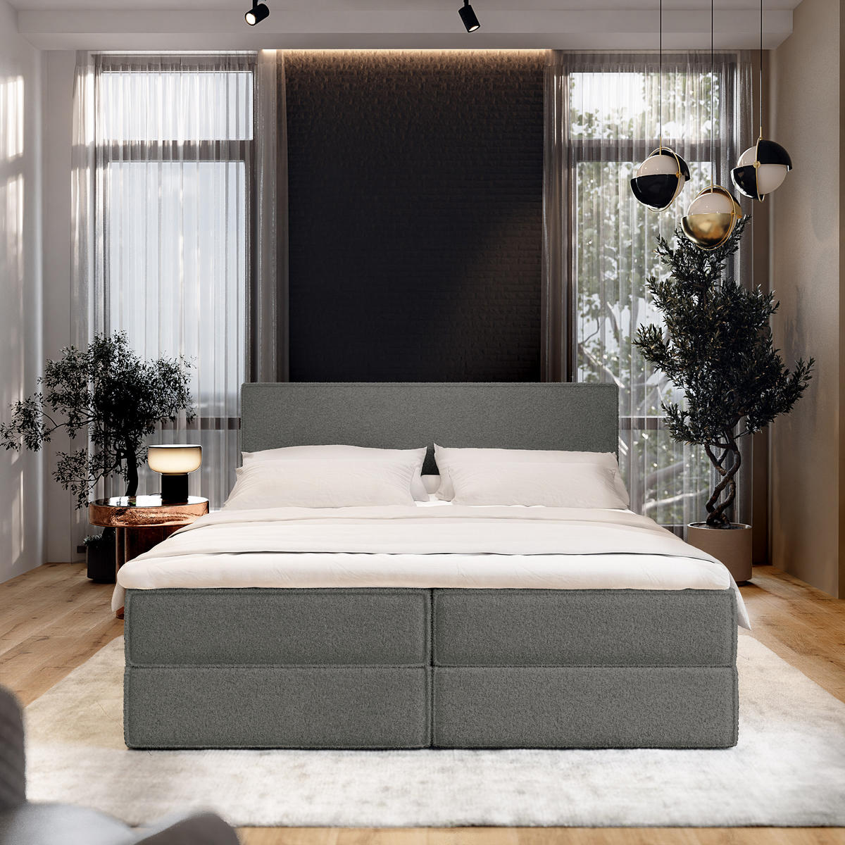 BOXBETT PELLIO 140x200 cm mit Matratze und Topper - Grau - Grau, Holz (140/200cm) - MASSENO