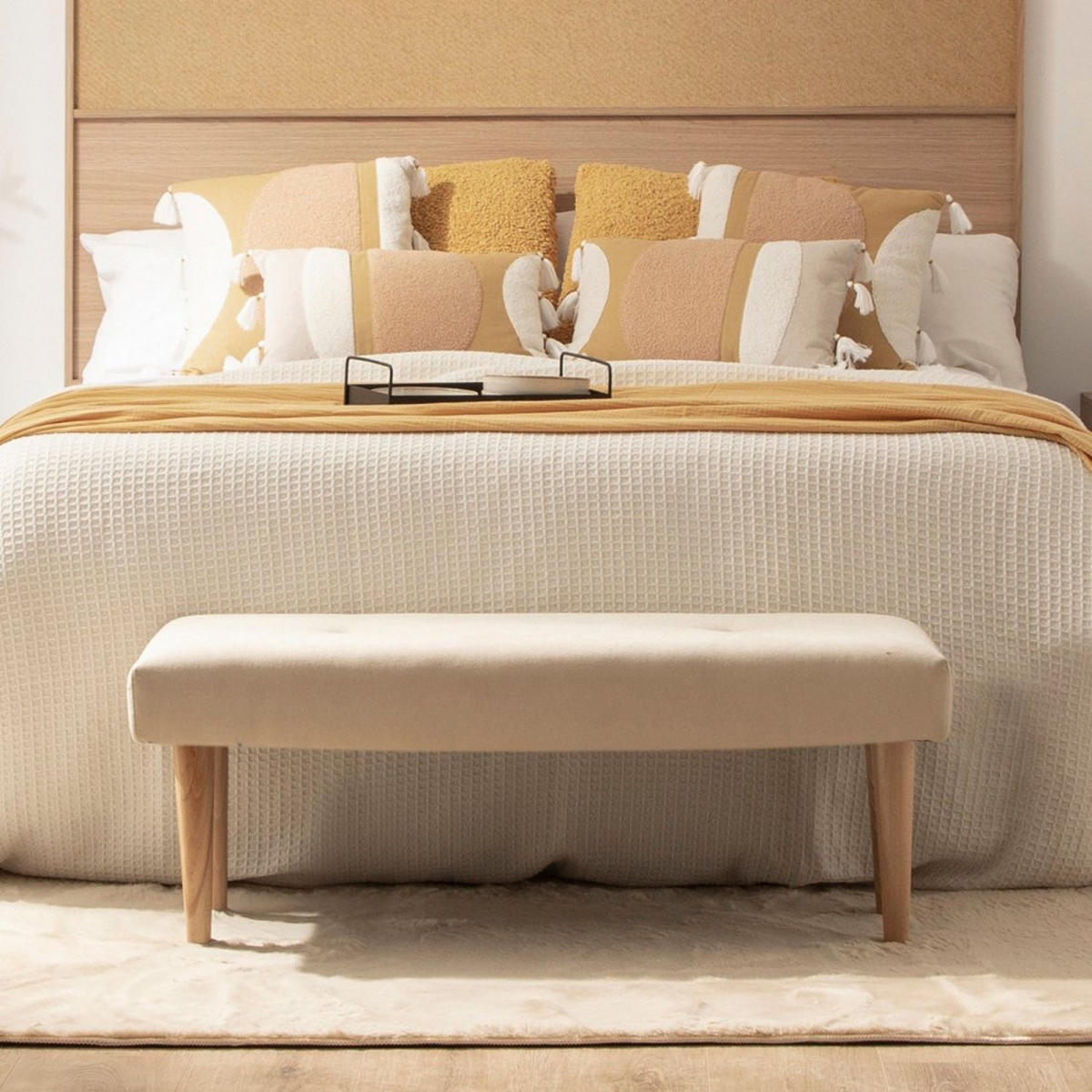 BANK Fiore Beige 100 cm x 40 cm - Beige, Textil (100/40/36cm) - Klast Home