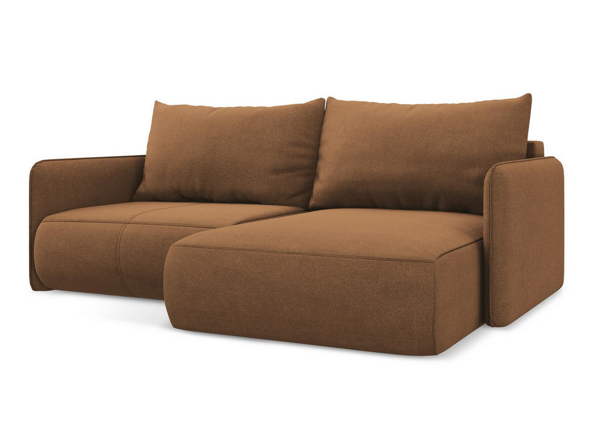 ECKSOFA mit Schlaffunktion Strukturstoff Stoff Orange - Terra cotta/Schwarz, Kunststoff/Textil (207/148cm) - Makamii