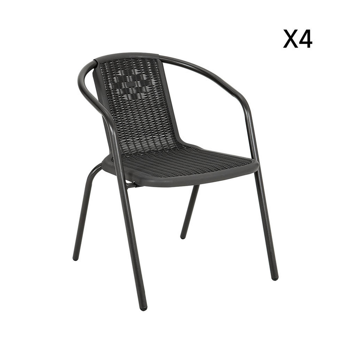 STAPELSTUHL 4er-set (4 Stühle) aus PE-Rattan Metallgestell in Schwarz für Garten Terrase und Balkon - Schwarz, Metall (33/72/42cm) - Livingandhome