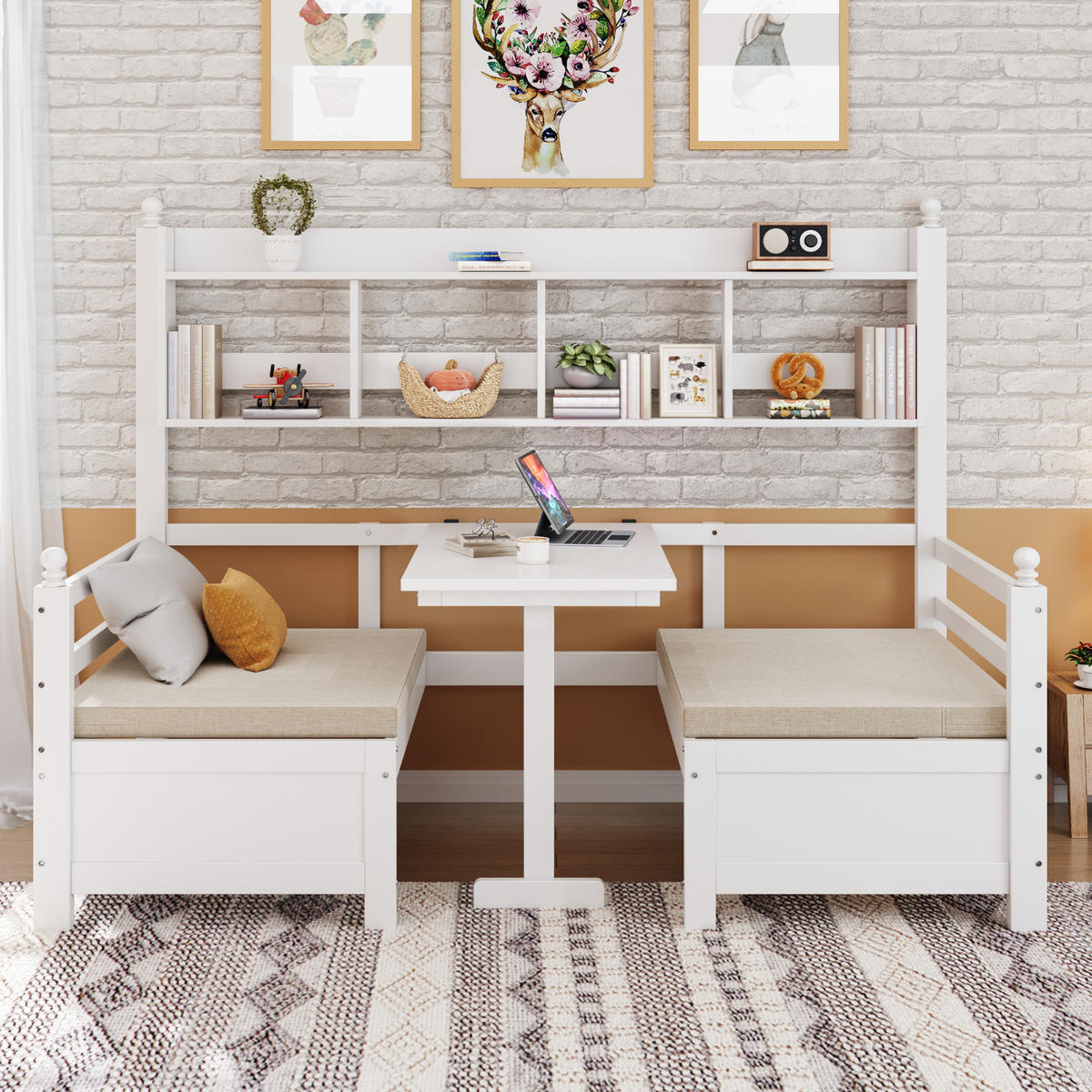 SCHLAFSOFA 200x90 Massivholz 2-in-1 Bett Schreibtisch Bücherregal Weiß - Weiß, Holzwerkstoff - FLIEKS