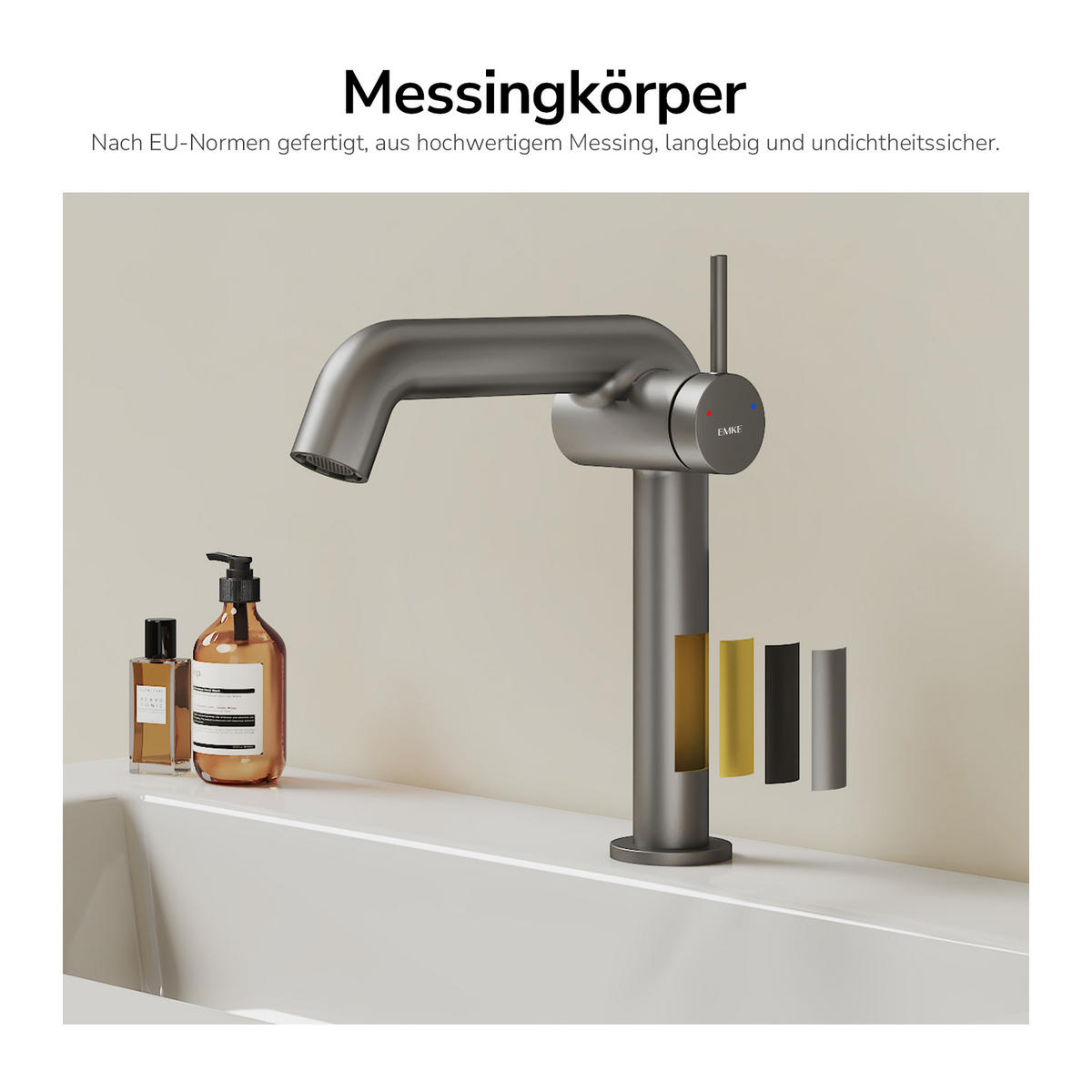 WASCHTISCHARMATUR Ventilkernzertifizierung Anthrazit Matt 15cm - Anthrazit, Metall (20/7.6/22.2cm) - EMKE