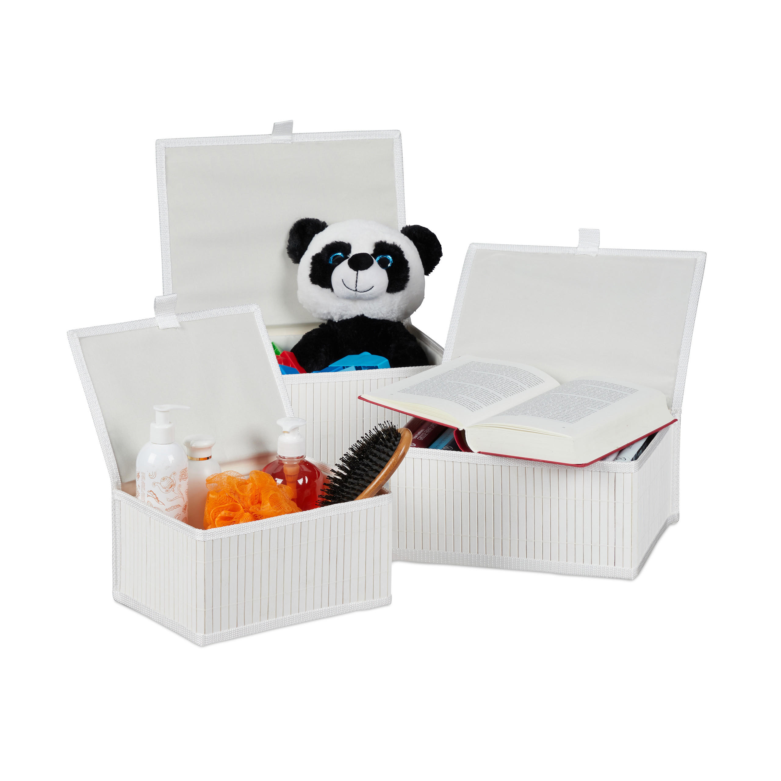 3-TLG.AUFBEWAHRUNGSKORB - Weiß, Holz/Textil (33/15/25.5cm) - Relaxdays