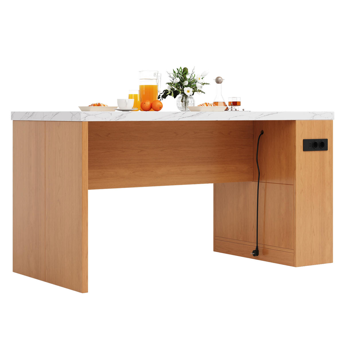 KÜCHENINSEL 90 cm MDF Natur Weiß mit LED-Beleuchtung und USB-Steckdose - Weiß, Holzwerkstoff (80/90/155cm) - Korfee