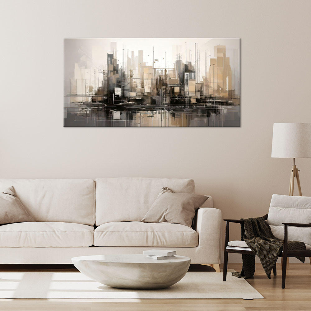 LEINWANDBILD Stadt Abstraktion Braun Stadtlandschaft 100x50cm - Grau, Textil (100/50cm) - Feeby